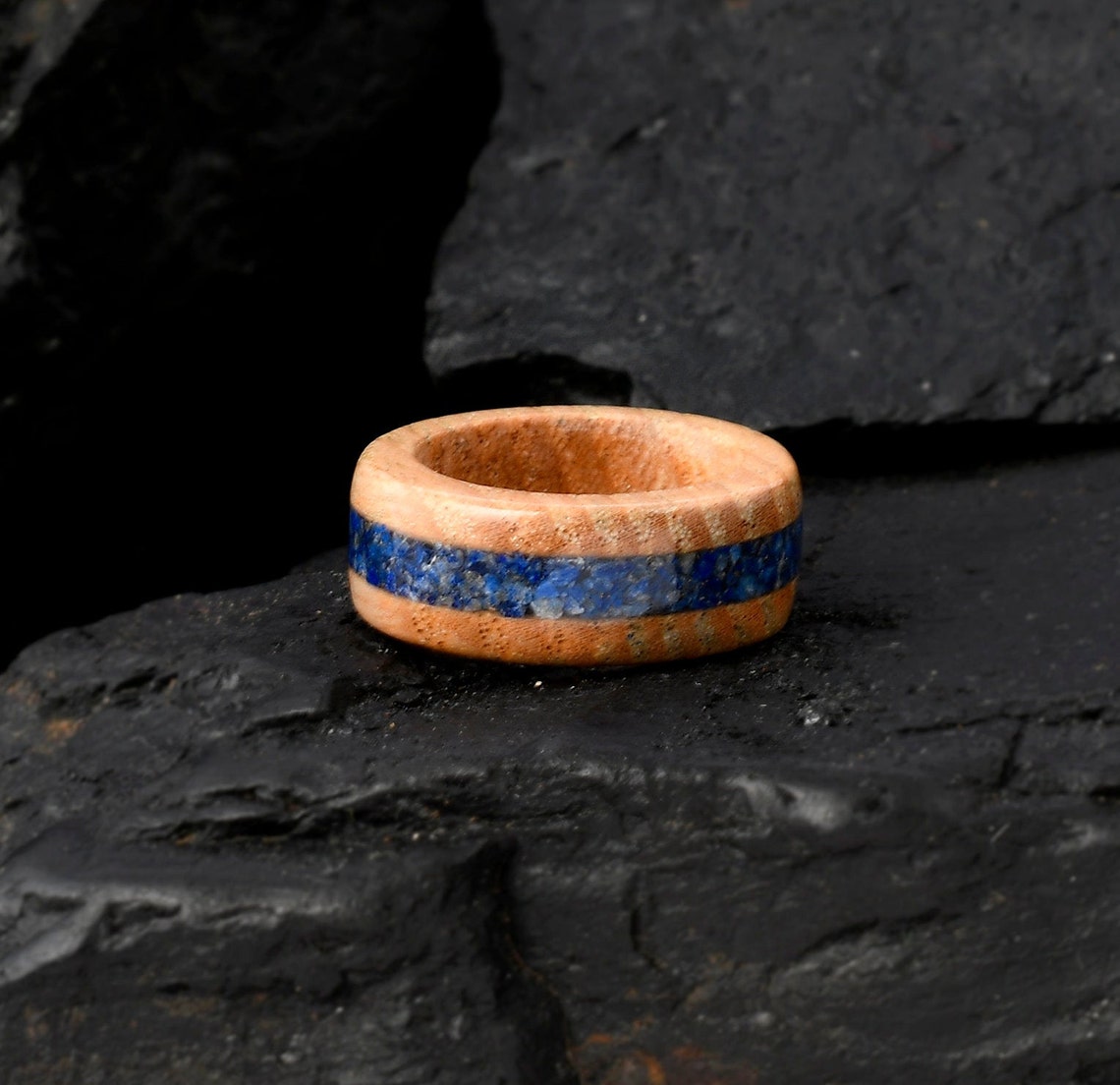 Weißer Esche HolzRing mit natürlichem Lapislazuli Edelstein | Etsy