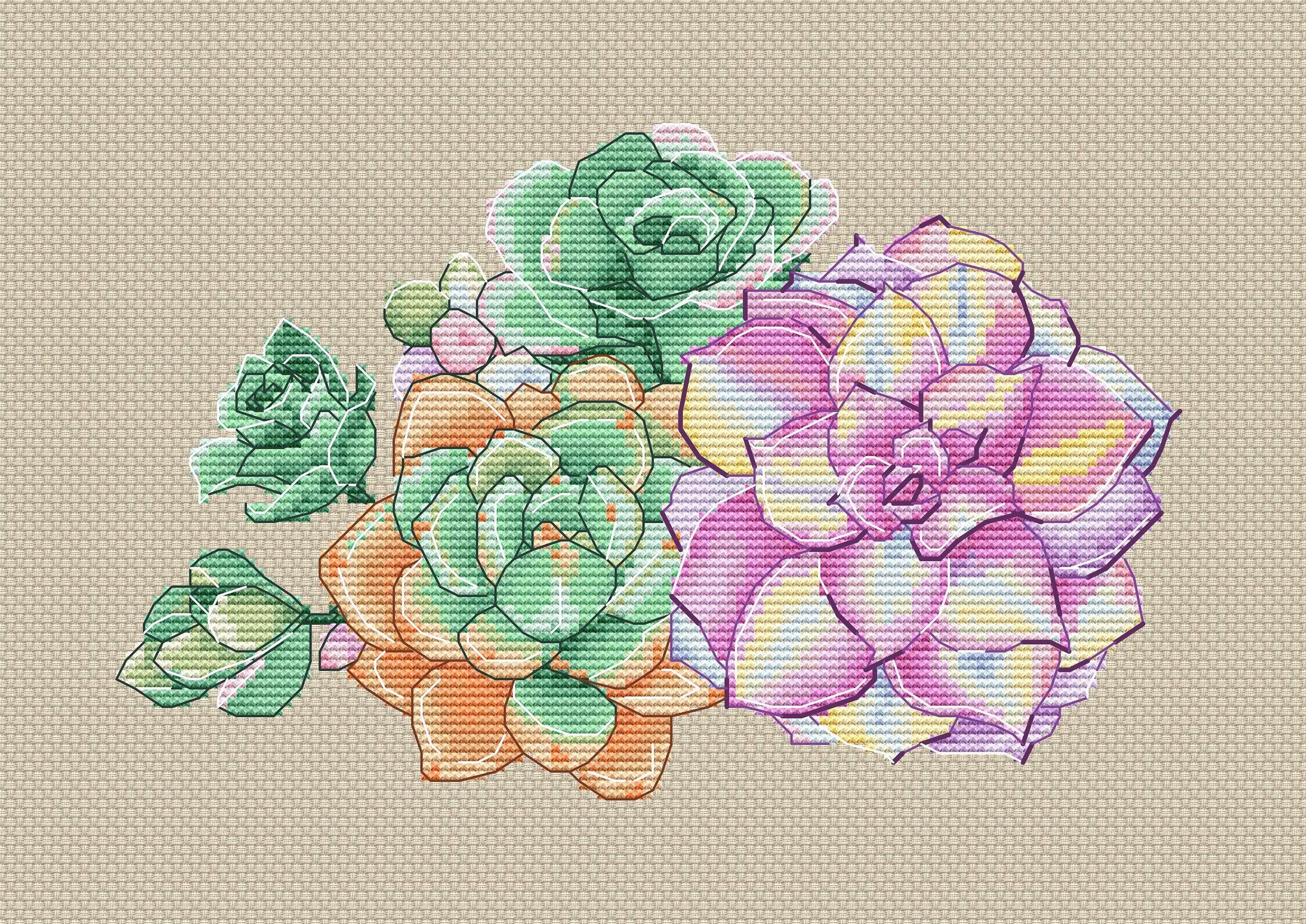 Succulents cross stitch pattern pdf embroidery design modern Etsy