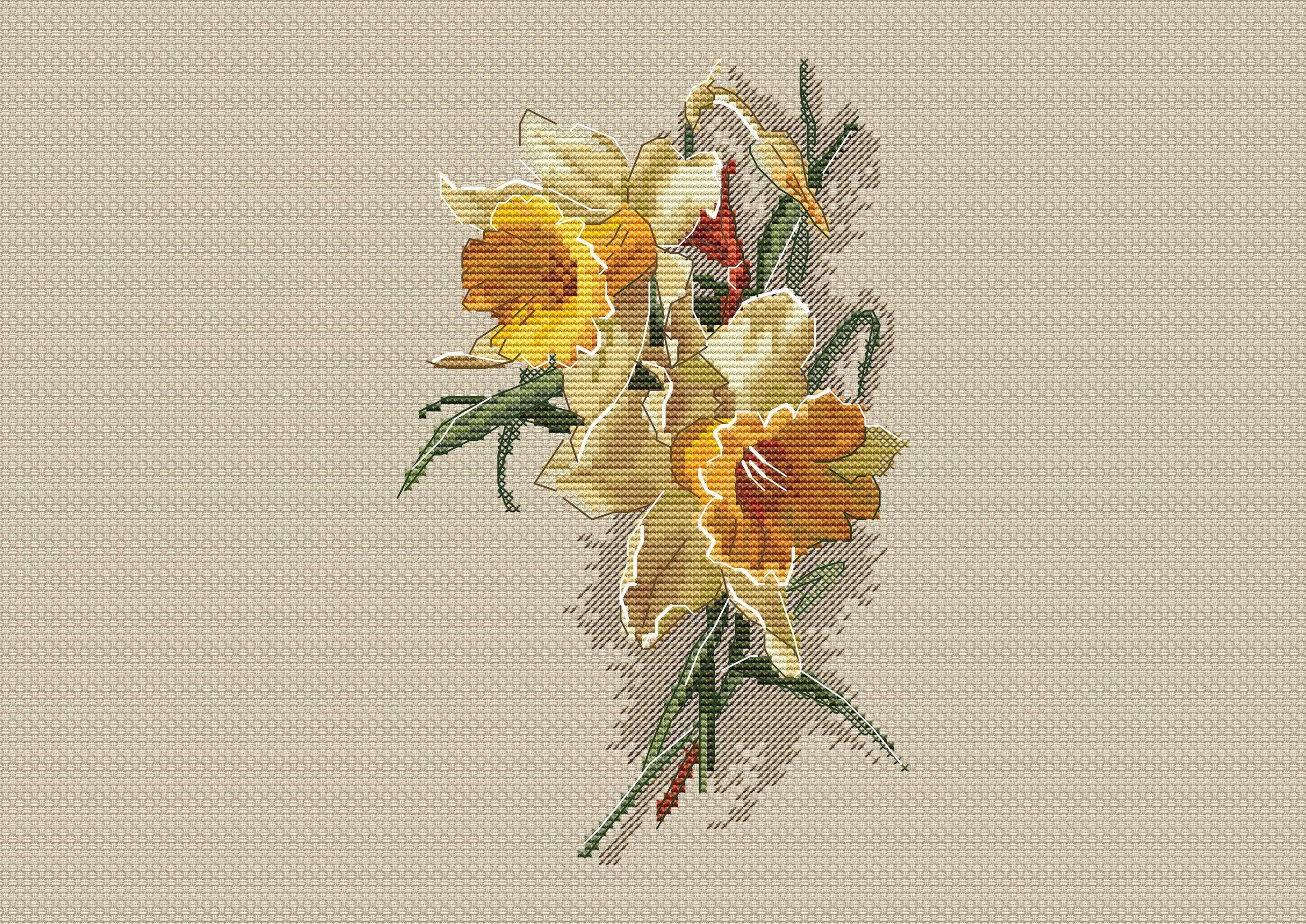 Daffodil cross stitch pattern pdf embroidery design modern | Etsy
