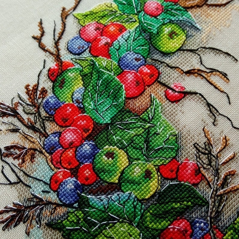 Apple Wreath Cross Stitch Pattern Pdf Embroidery Design Modern Etsy
