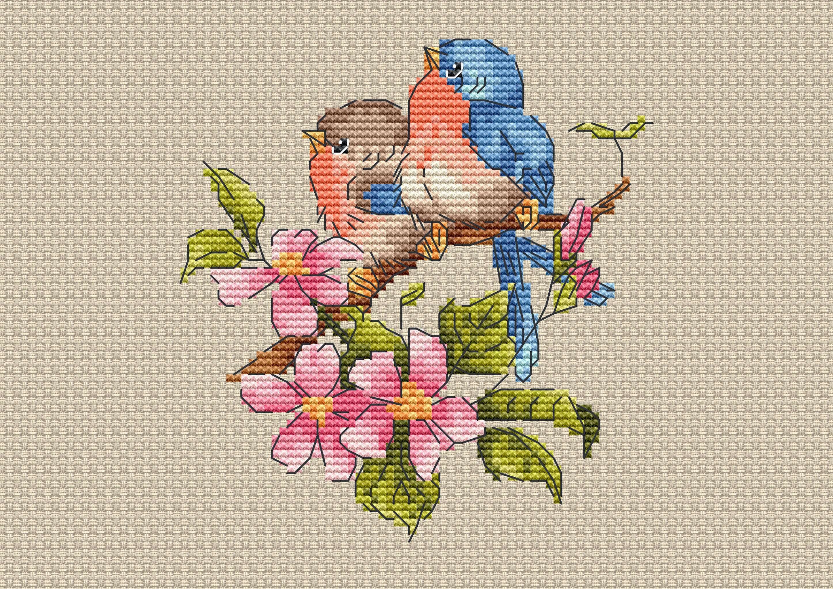 Birds cross stitch pattern pdf embroidery design modern cross Etsy