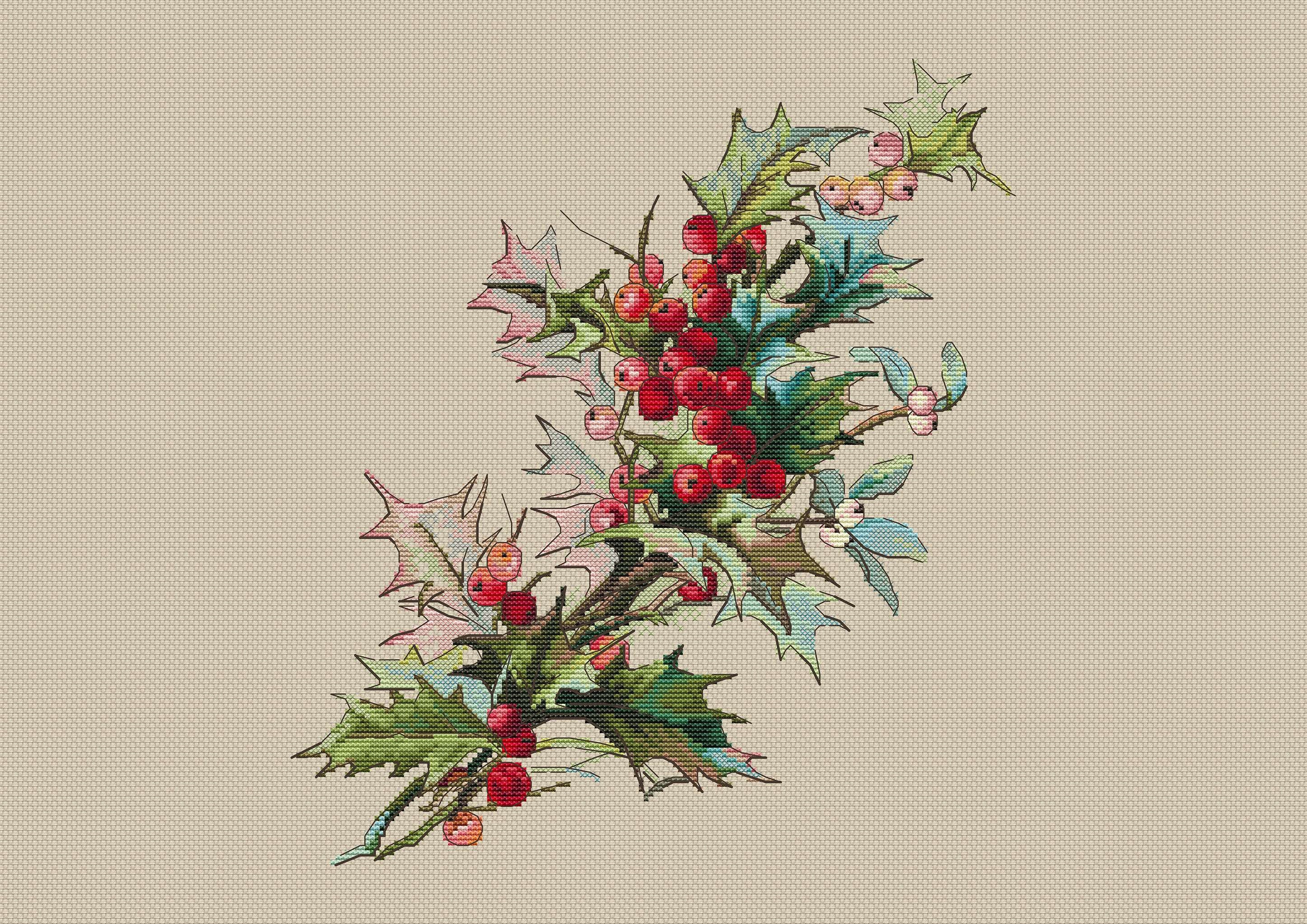 Holly Cross Stitch Pattern Pdf Embroidery Design Modern Cross Etsy