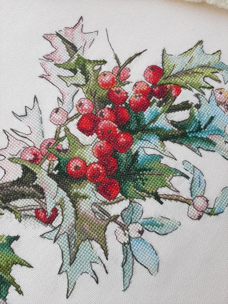 Holly Cross Stitch Pattern Pdf Embroidery Design Modern Cross Etsy