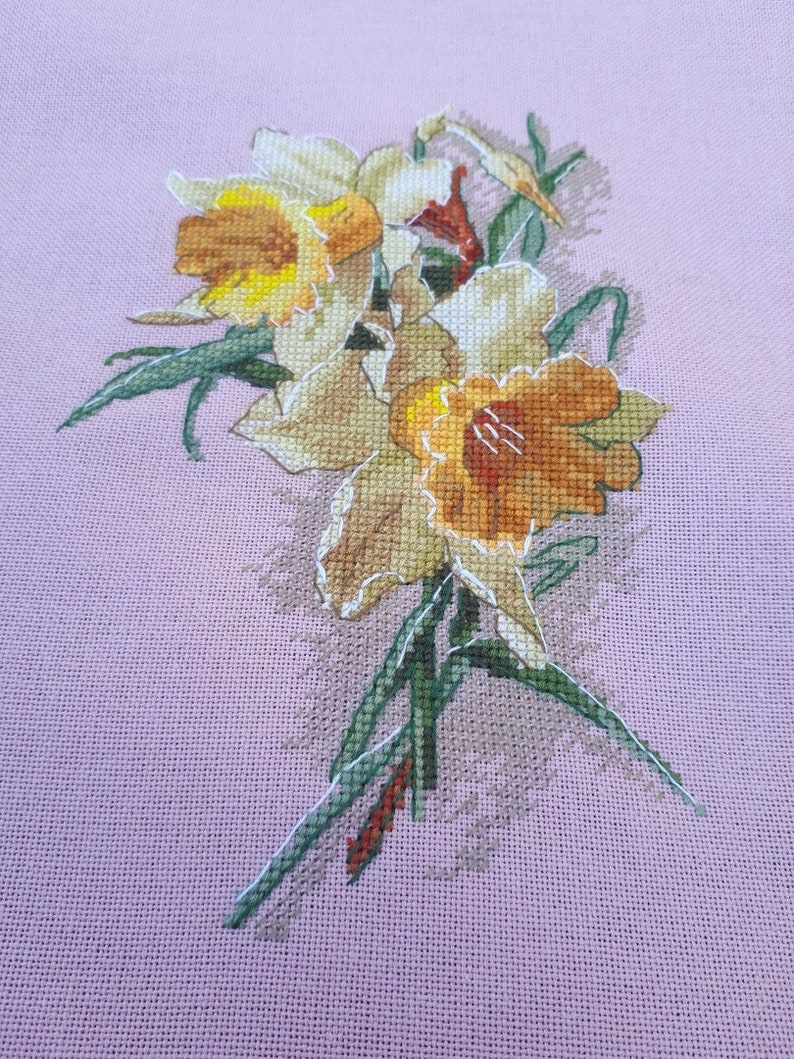 Daffodil cross stitch pattern pdf embroidery design modern | Etsy