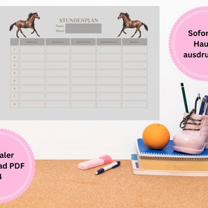 Horse timetable for printing / Digital download / PDF / A4 / School /