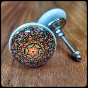 Vintage Handmade Drawer Handle - Hand Painted Boho Decor Mandala Ceramic Cabinet Knobs and Pulls for Dresser Cupboard Furniture Hardware