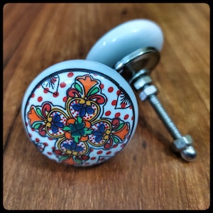 Vintage Handmade Cabinet Pulls - Rare Home Interior Decor Mandala Ceramic Dresser Knobs for Drawers Cupboard Furniture Hardware