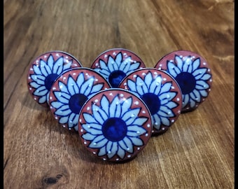 Hand Painted Floral Ceramic Cabinet Knobs: Indian Decor, Set of 10