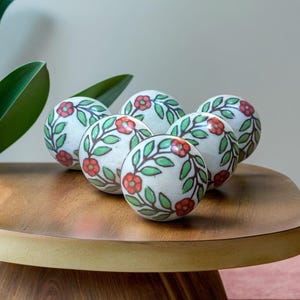 Hand-Painted Ceramic Cabinet Knobs: Floral Mandala Drawer Pulls