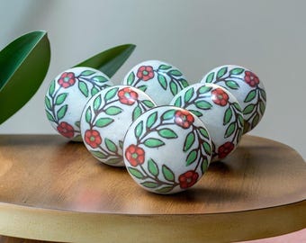 Hand-Painted Ceramic Cabinet Knobs: Floral Mandala Drawer Pulls