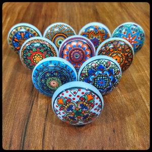 Assorted Cabinet Knobs - Set of 10 - Rare Hand Painted Mandala Ceramic Knobs and Pulls for Kitchen Drawer Dressers Furniture Hardware