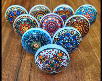 Hand Painted Mandala Ceramic Cabinet Knobs: Furniture Hardware