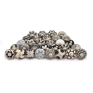 Hand-Painted Ceramic Cabinet Knobs: Black and White Mandala Floral