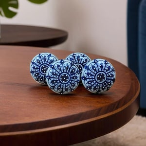 Hand Painted Blue Mandala Ceramic Knobs – Indian Dresser Drawer Pulls