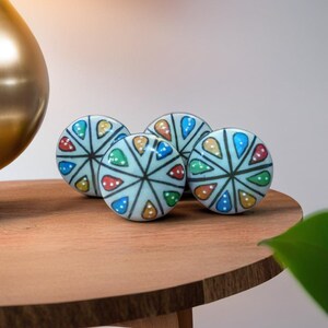 Hand-Painted Ceramic Cabinet Knobs: Blue Mandala Drawer Pulls - Set of 10