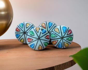 Hand-Painted Ceramic Cabinet Knobs: Blue Mandala Drawer Pulls - Set of 10