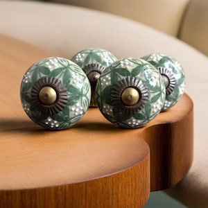 Decorative Dresser Knobs and Pulls - Rare Hand Painted Ceramic Knob Handle Vintage Style Green Ceramic Door/ Cabinet / Drawer Knobs
