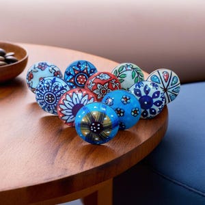 Hand-Painted Ceramic Cabinet Knobs: Mandala Floral Set of 10