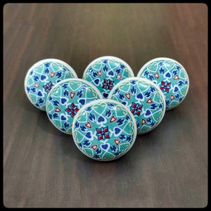 Decorative Cabinet Knobs - Assorted Mandala Rare Hand Painted Indian Ceramic Knobs and Pulls for Kitchen Drawer Dresser