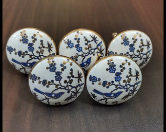 Premium Cabinet Knobs - Rare Hand Painted Indian Ceramic Knobs and Pulls for Kitchen Drawer Dresser Cupboard