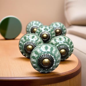 Vintage Ceramic Cabinet Knobs - Handmade Mandala Dresser Handles, Rare Decorative Pulls for Drawers & Cupboard Furniture Hardware