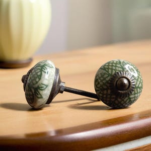 Vintage Style Green Ceramic Door/ Cabinet / Drawer Knobs Furniture door knobs/ Stunning Ceramic Knobs/ Instant Makeover To Old Furniture