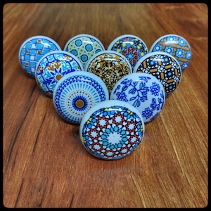Hand-Painted Mandala Ceramic Knobs - Set of 10