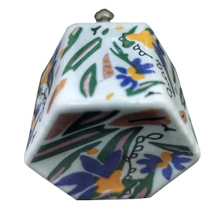 Hand-Painted Hex Ceramic Cabinet Knob: Floral Leaf Design