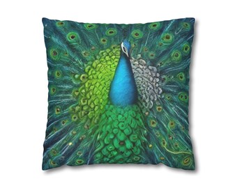 Peacock Square Poly Canvas Pillowcase