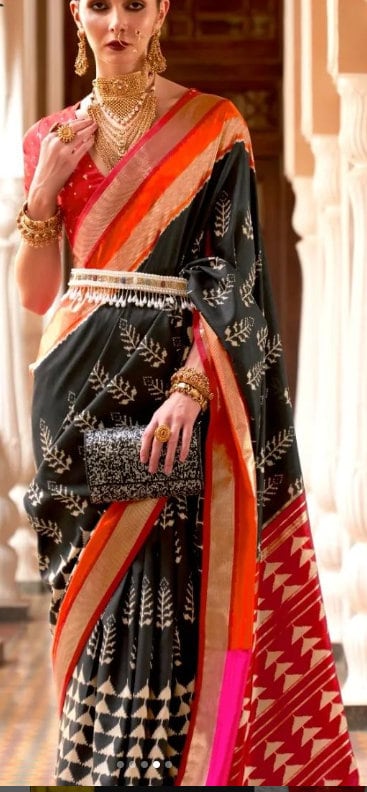 Kids Red Readymade Saree With Black Blouse For Girls - EVERWILLOW - 3482478