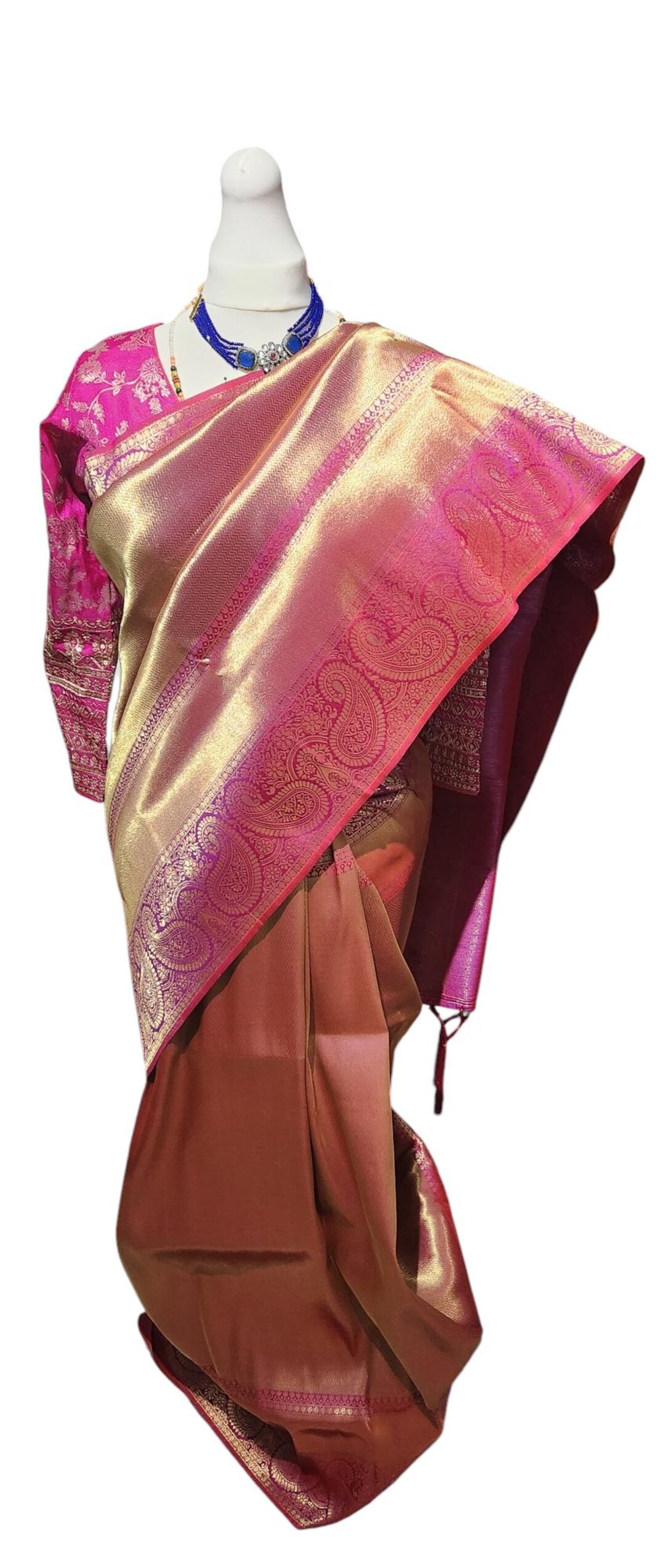 Radiant Rani Pink Tissue Saree with Handcrafted Cutwork Border