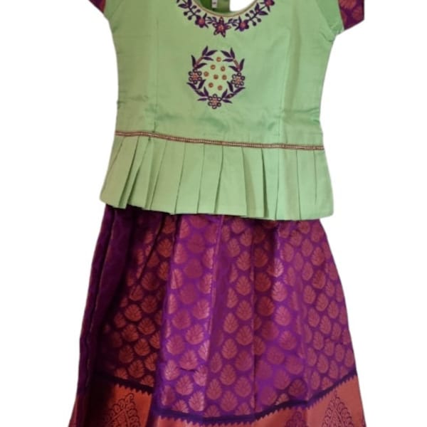 Green and Purple Pattu Pavadai