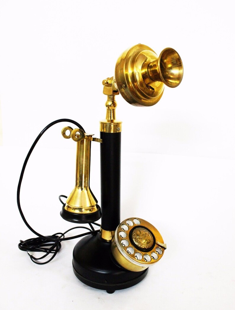Antique Look Brass Candlestick Telephone Rotary Dial Old Retro Etsy