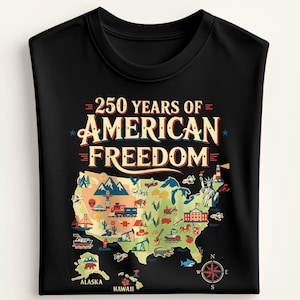 250 Jahre amerikanische Freiheit - USA Map Tee, Vaterländisches 4.Juli Top, Bunte Amerika Grafik, Semiquincentennial 2026 Geschenk