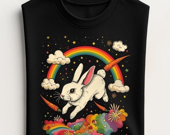 eyeye★大人気 VINTAGE RABBIT PRINT T-SHIRT Rabbit Lover, Rabbit and Moon T-shirt, Chinese New Year