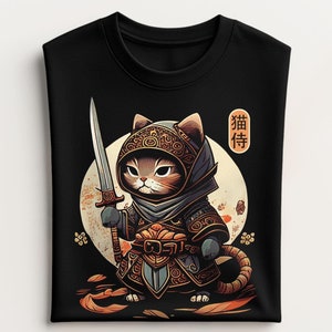 Samurai Katze T-Shirt: Japanisches Ninja Tattoo Graphic Tee