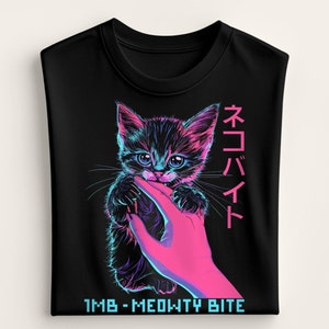 Y2K Cyber Cat T-Shirt: Vaporwave Japanese Pixel Art