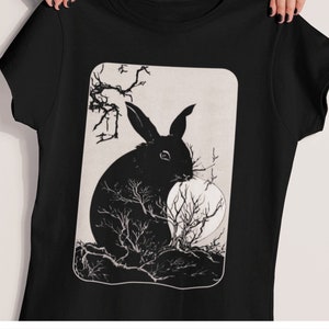 Kaninchen-Liebhaber, Kaninchen- und Mond-T-Shirt, Chinesisches Neujahrs-Shirt, Kaninchen und Pflanzen, Garten- und Naturkleidung, Häschen-Liebhaber-T-Shirt