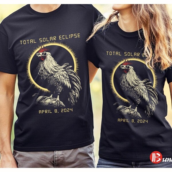 Solar Eclipse, Total Solar Eclipse T-shirt, 2024 Total Solar Eclipse April 8, Funny Rooster with Glasses, Men, Women, Kids T-Shirt