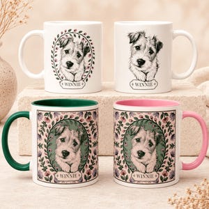 Custom Dog Portrait Mug | Personalized Floral Pet Name Keepsake image 3