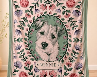 Custom Dog Blanket | Personalized Pet Portrait Throw | Floral Dog Memorial Gift | Dog Mom Keepsake