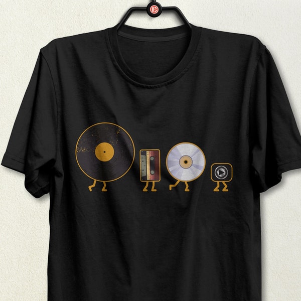 Vinyl T-Shirt, Cassette Shirt, Never Forget Vinyl Record, Cassette, Cd and Mp3 Audio Player, Funny Music Lover Short-Sleeve Unisex T-Shirt