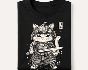 Samurai Cat T-Shirt: Japanese Warrior Kitten Graphic Tee
