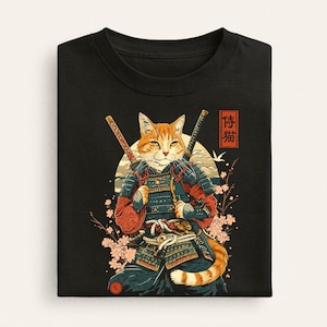 Samurai Cat T-Shirt: Japanese Art, Cat Lover Gift