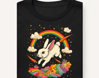 T-shirt lapin arc-en-ciel : motif psychédélique de lapin de Pâques