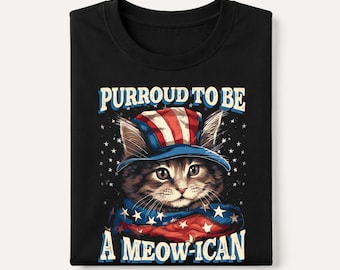 Purroud Meow-ican Cat 4th July T-Shirt, Patriotic Kitten Tee