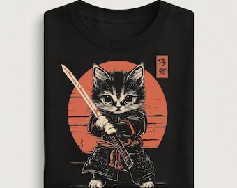 Samurai Cat T-Shirt: Japanese Warrior Graphic Tee