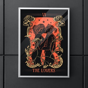 Lovers Tarot Card, Art Nouveau Design, LGBT Tarot Matte Paper Poster