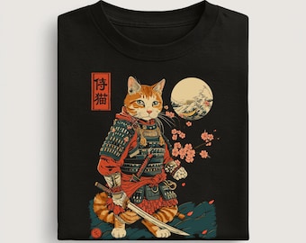 Samurai Cat T-Shirt: Japanese Art, Cat Lover Gift