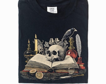 Dark Academia Book Lover Shirt | Raven Skull Tee | Gothic Library Gift | Antique Literary Art